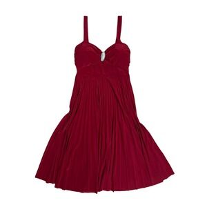 Vintage 90s Red Pleated Formal Dress Rhinestone Brooch Small Sexy party